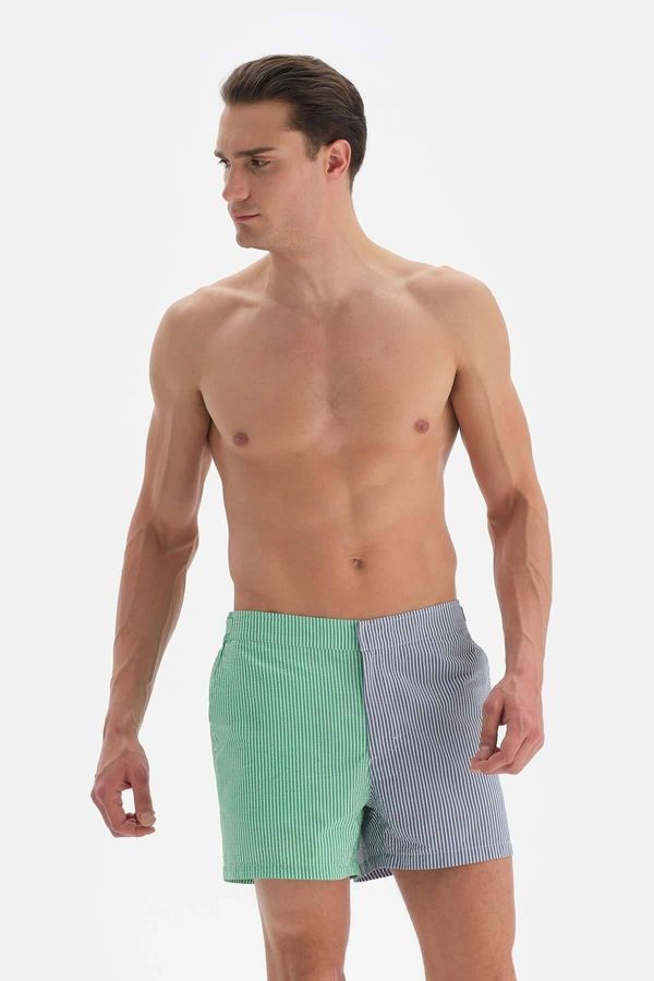 Dagi Dagi Green Blue Striped Belted Men's Shorts