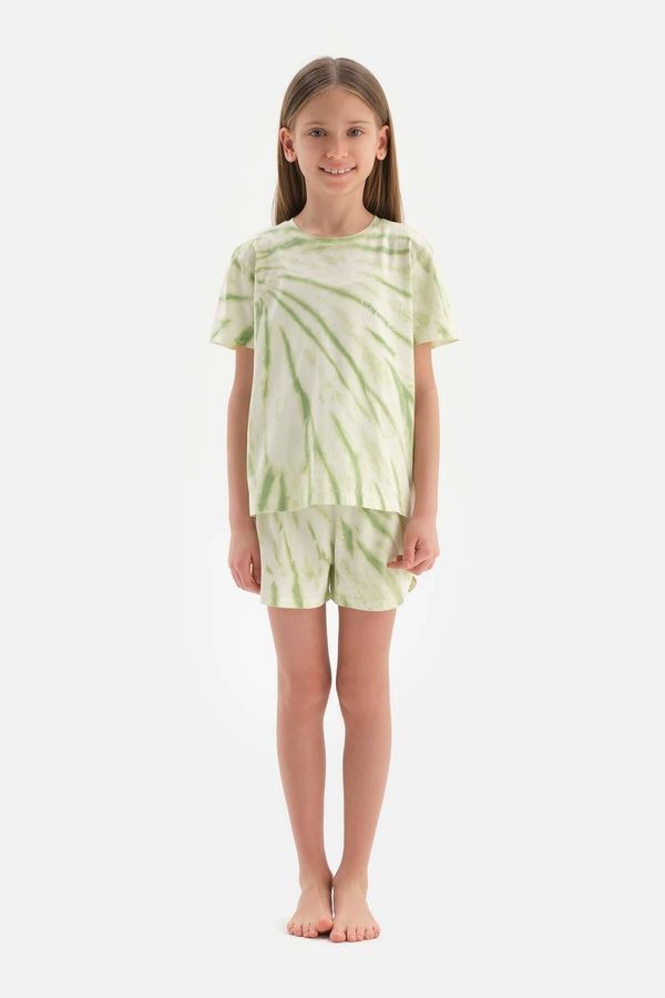 Dagi Dagi Light Green Meter Printed Short Sleeve T-Shirt Shorts Pajama Set
