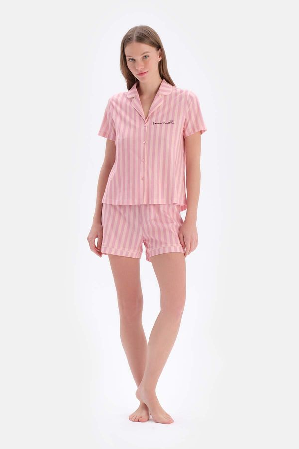 Dagi Dagi Light Pink Striped Modal Shorts Pajamas Set