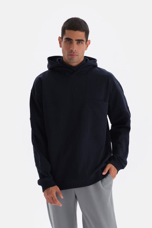 Dagi Dagi Navy Blue Pocket Detailed Hooded Sweatshirt