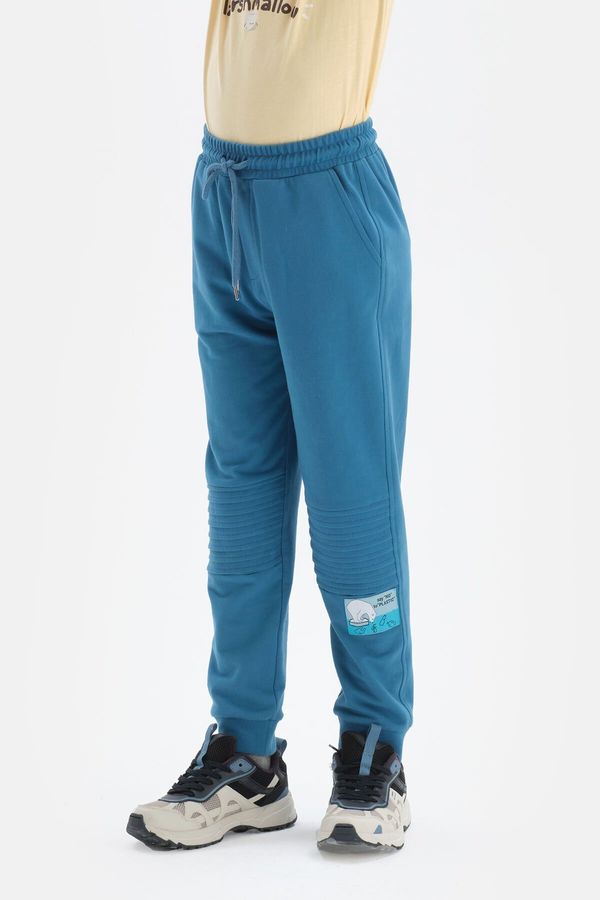 Dagi Dagi Series Ribbed Jogger Trousers with Blue Slogan Label