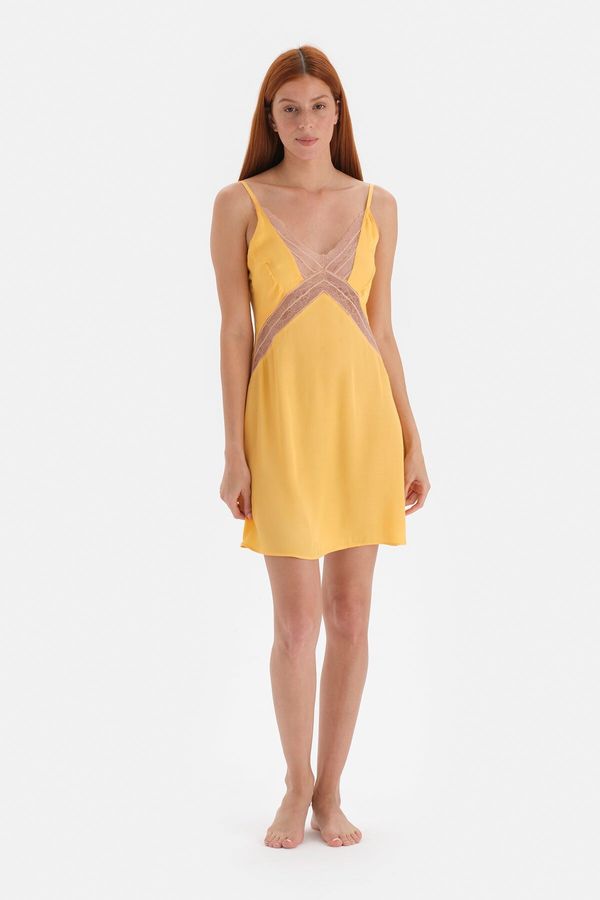 Dagi Dagi Yellow Lace Detailed Strappy Viscose Nightgown