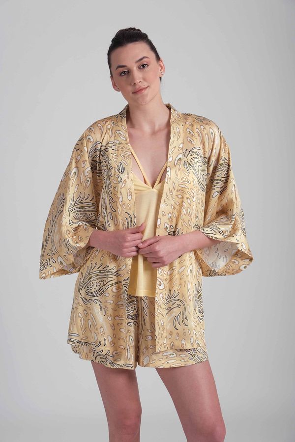 Dagi Dagi Yellow Paisley Pattern Satin Short Dressing Gown