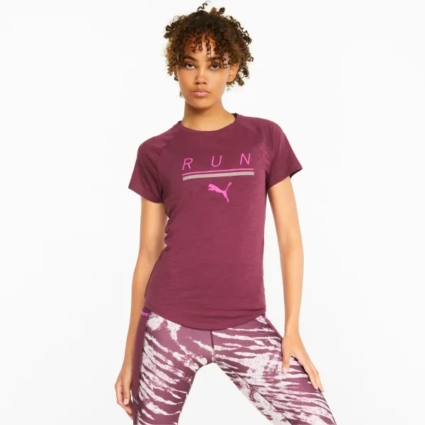 Puma Dámské tričko Puma  Run 5K Logo Tee Grape Wine