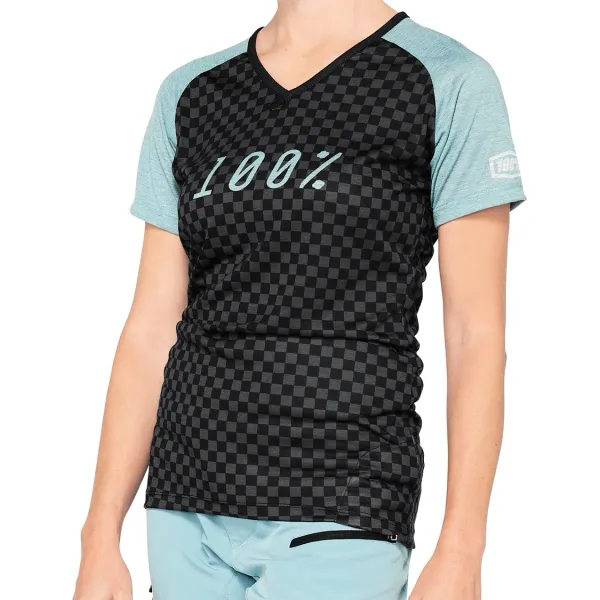 100% Dámský cyklistický dres 100%  Airmatic Women's Jersey Seafoam Checkers