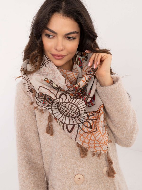 Fashionhunters Dark beige and brown women's scarf with patterns