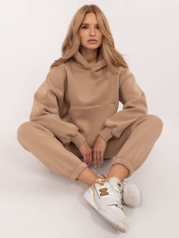 Fashionhunters Dark beige basic tracksuit with insulation