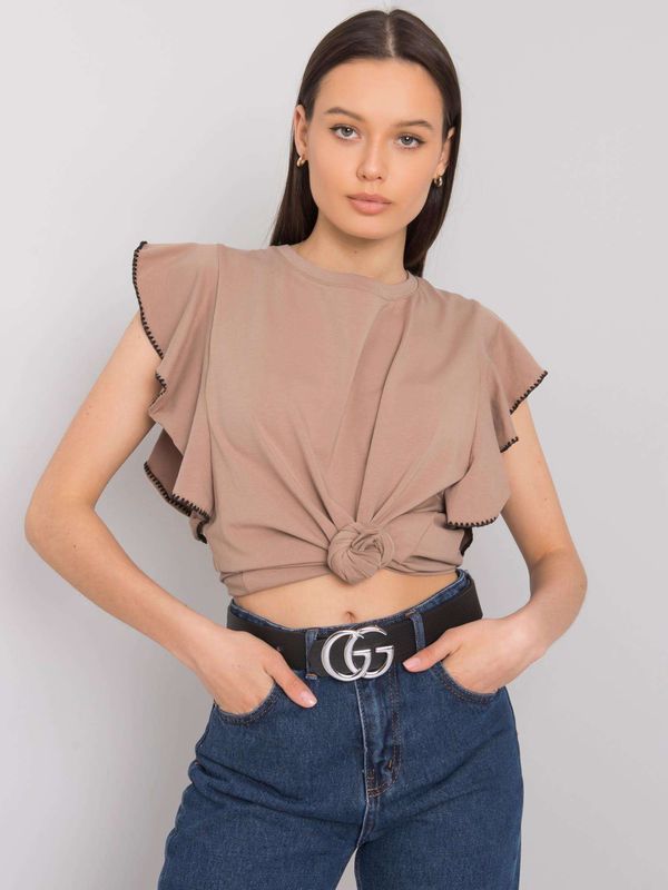 Fashionhunters Dark beige blouse with decorative sleeves