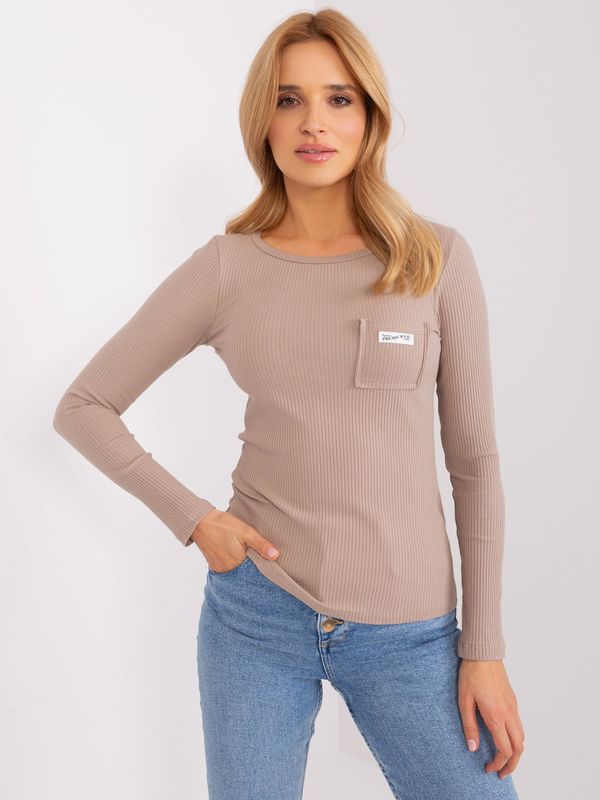 Fashionhunters Dark beige blouse with long sleeves and pocket