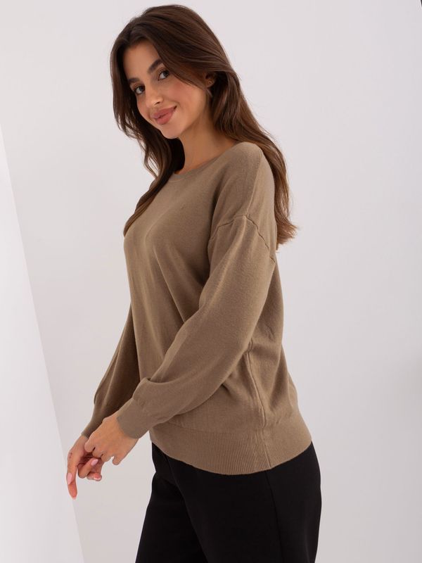 Fashionhunters Dark beige classic sweater with cotton