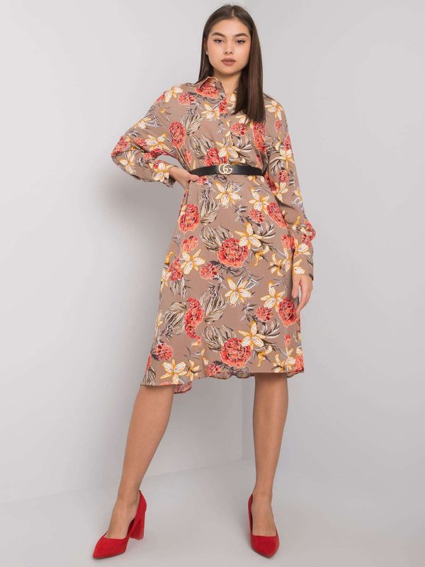 Fashionhunters Dark beige dress with patterns