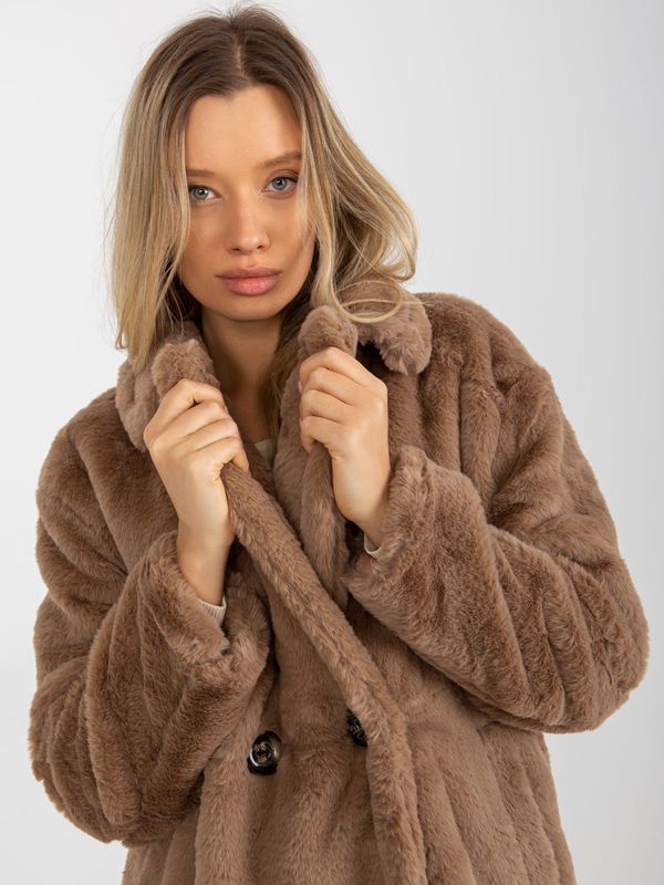 Fashionhunters Dark beige fur coat with collar OH BELLA