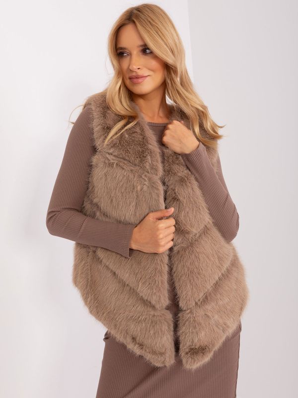 Fashionhunters Dark beige fur vest with pockets