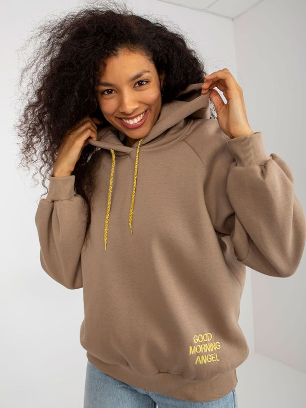 Fashionhunters Dark beige hoodie with embroidery Diego