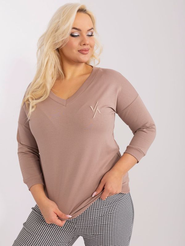 Fashionhunters Dark beige plus size crewneck