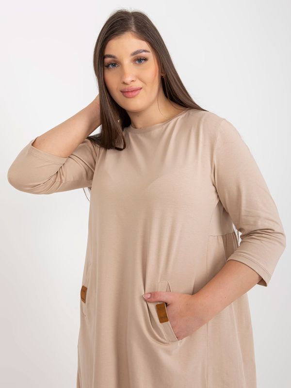 Fashionhunters Dark beige plus size minidress with 3/4 sleeves by Dalenne