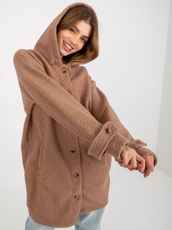 Fashionhunters Dark beige plush coat with button closure