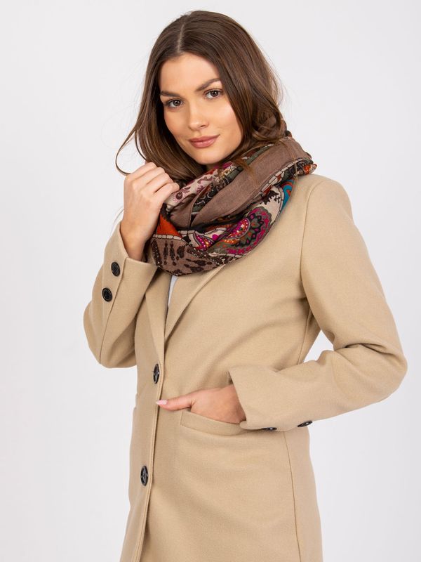 Fashionhunters Dark beige scarf with folk prints