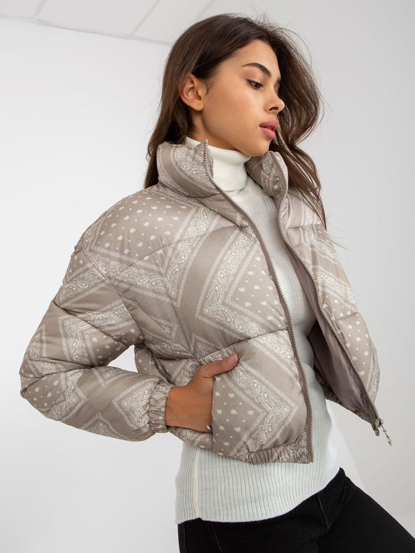 Fashionhunters Dark beige short, patterned down jacket