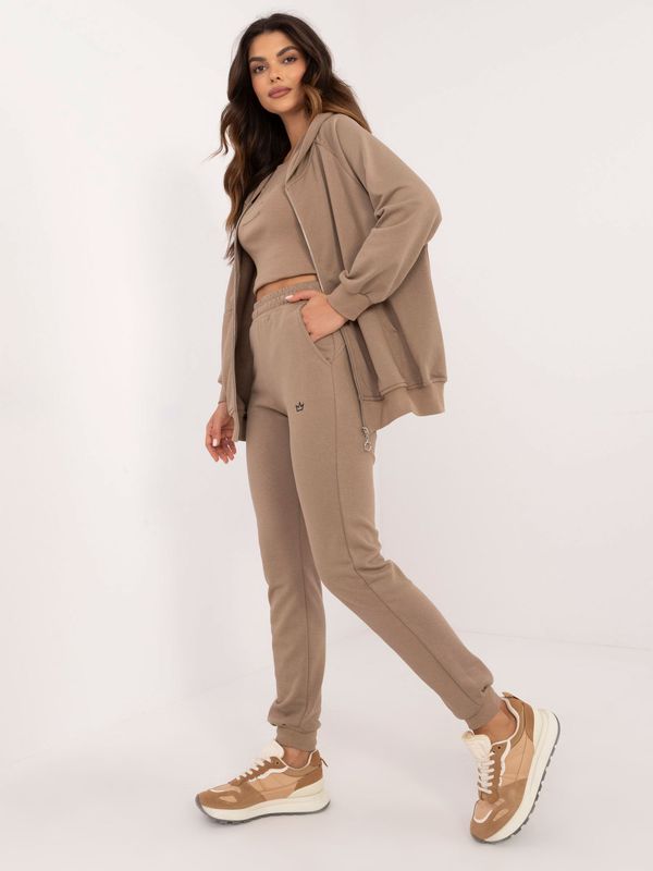 Fashionhunters Dark beige tracksuit with sweatshirt