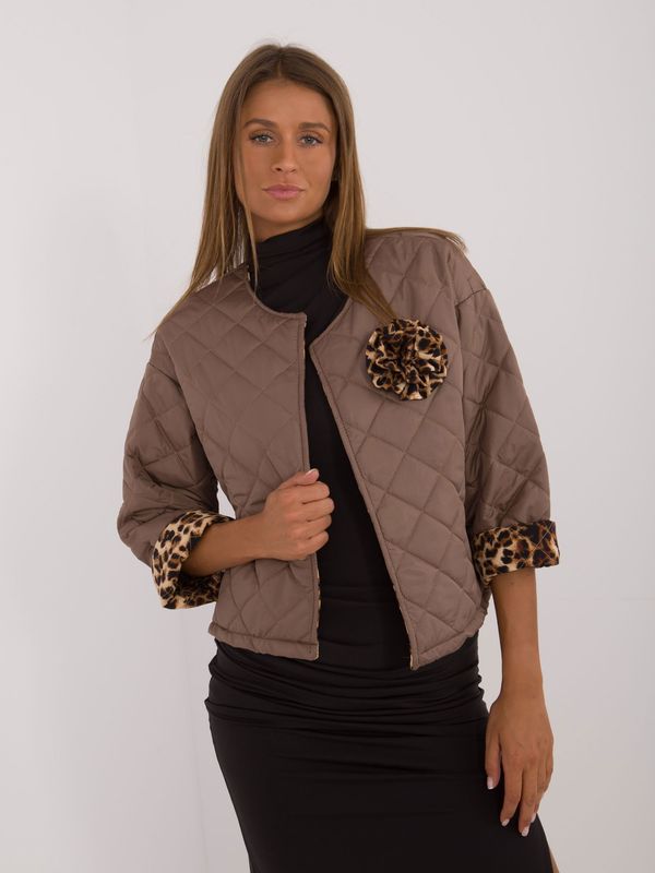 Fashionhunters Dark beige transitional jacket with decorative brooch