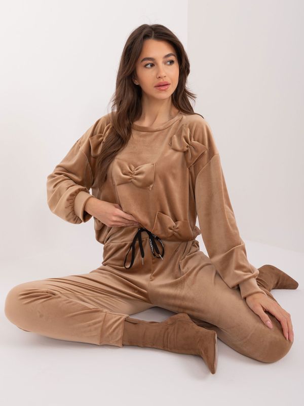 Fashionhunters Dark beige velour set with trousers