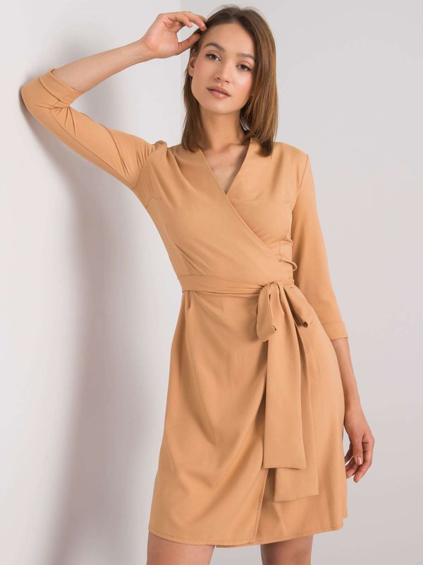 Fashionhunters Dark beige women's dress with tie