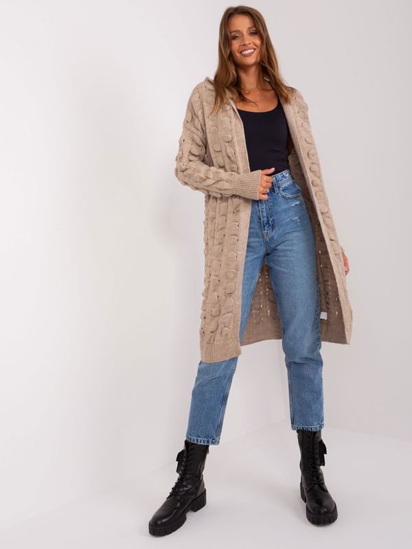 Fashionhunters Dark beige women's hooded cardigan