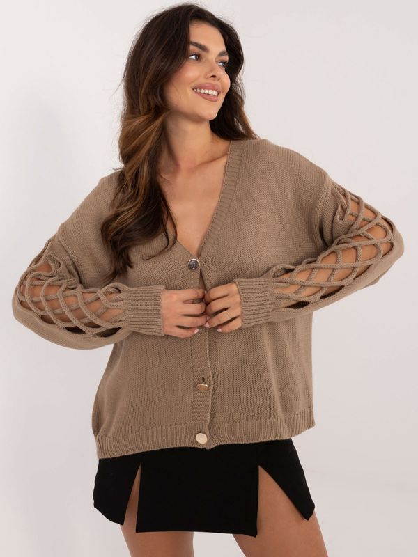 Fashionhunters Dark beige women's sweater with button closure