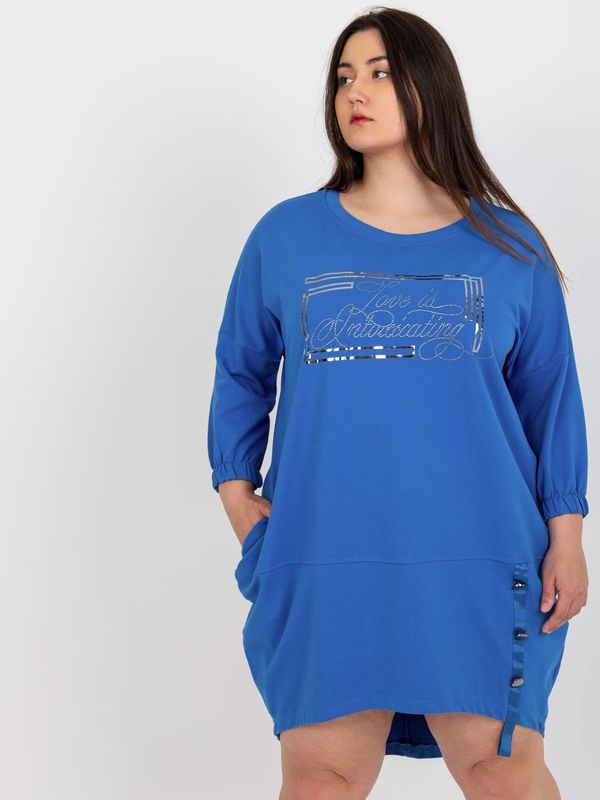 Fashionhunters Dark blue asymmetrical dress of larger size