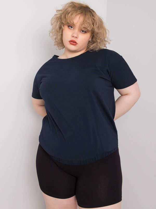 Fashionhunters Dark blue cotton blouse plus size