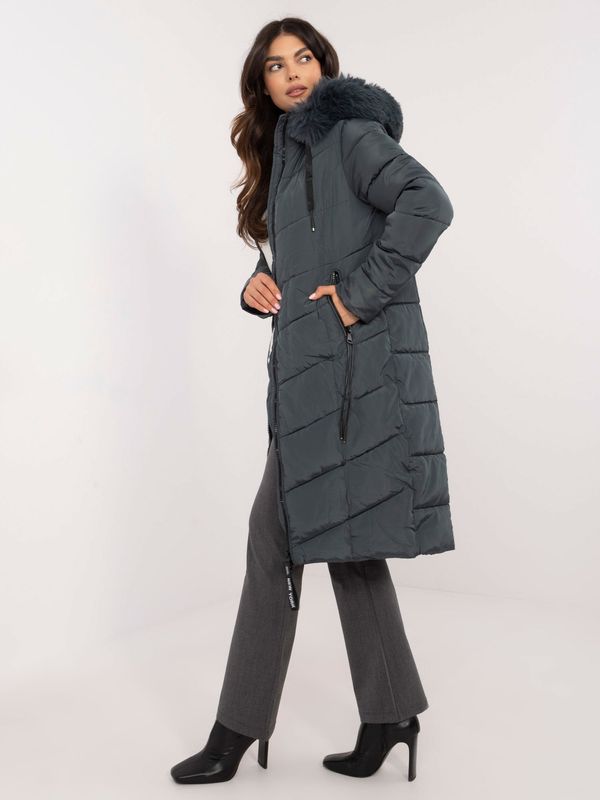 Fashionhunters Dark blue down winter jacket with stitching