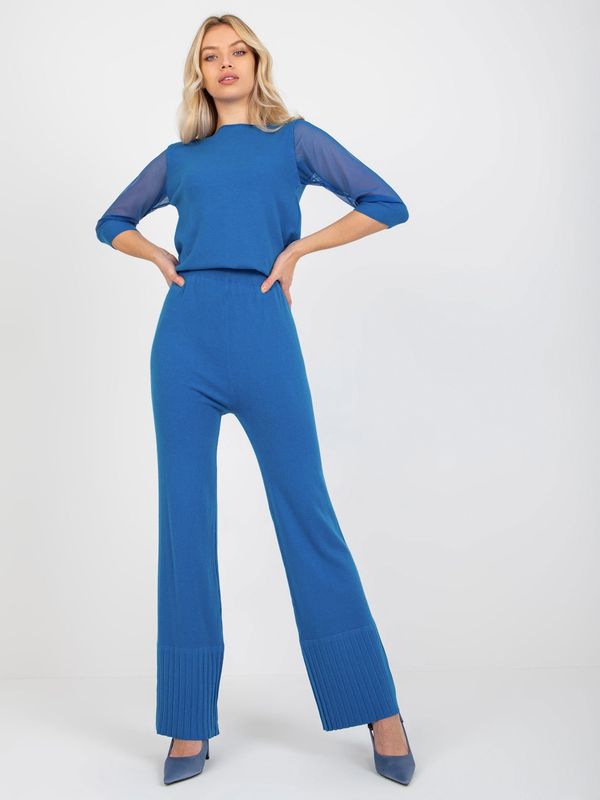 Fashionhunters Dark blue knitted trousers with wide legs