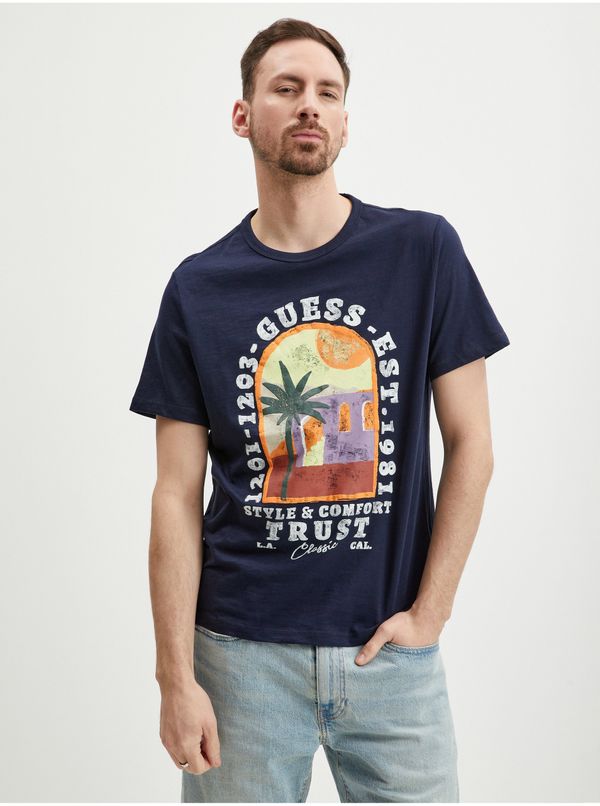 Guess Dark blue men's T-shirt Guess Palm Window - Men