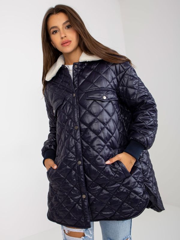Fashionhunters Dark blue quilted jacket with fur