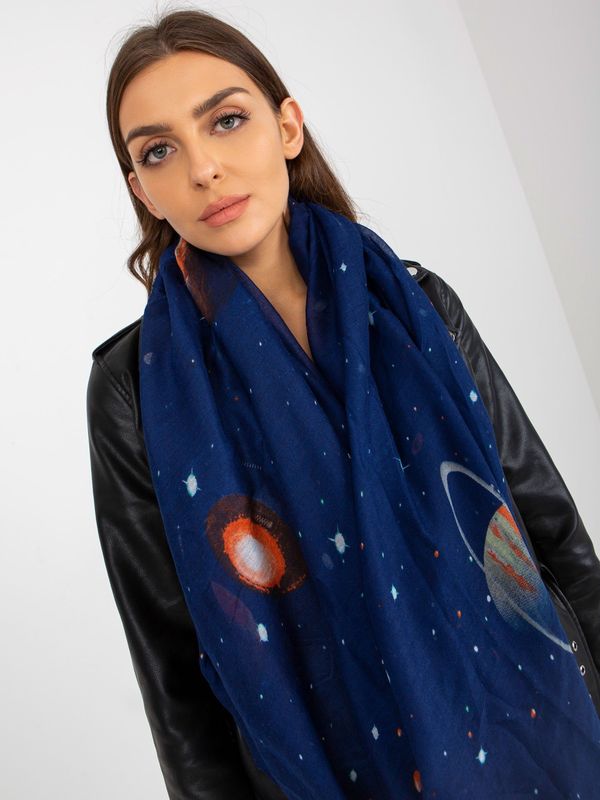 Fashionhunters Dark blue scarf with prints