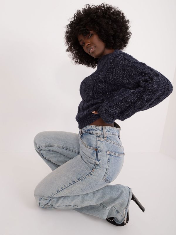 Fashionhunters Dark blue short women's knitted sweater by MAYFLIES