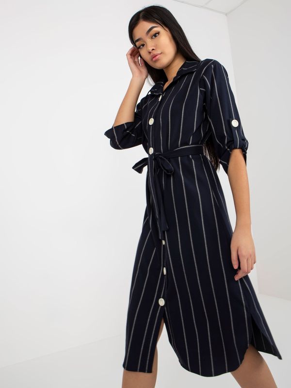 Fashionhunters Dark blue striped shirt dress with large buttons