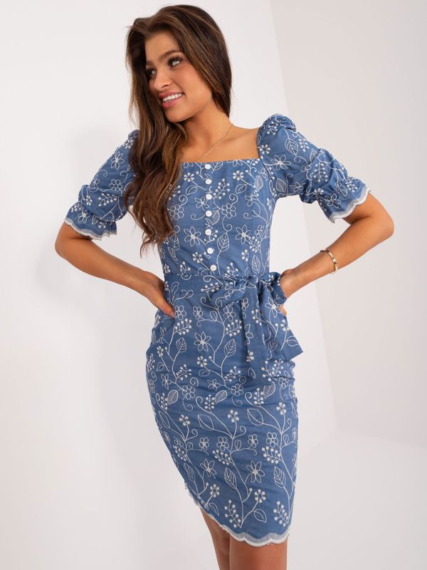 Fashionhunters Dark blue summer dress with embroidery