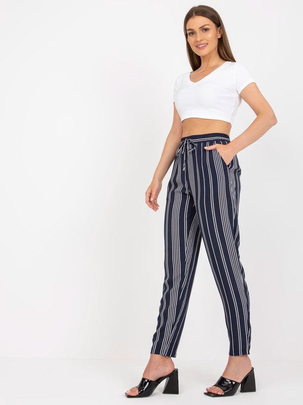 Fashionhunters Dark blue summer trousers made of striped fabric SUBLEVEL