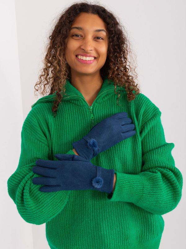 Fashionhunters Dark blue winter gloves with pompom