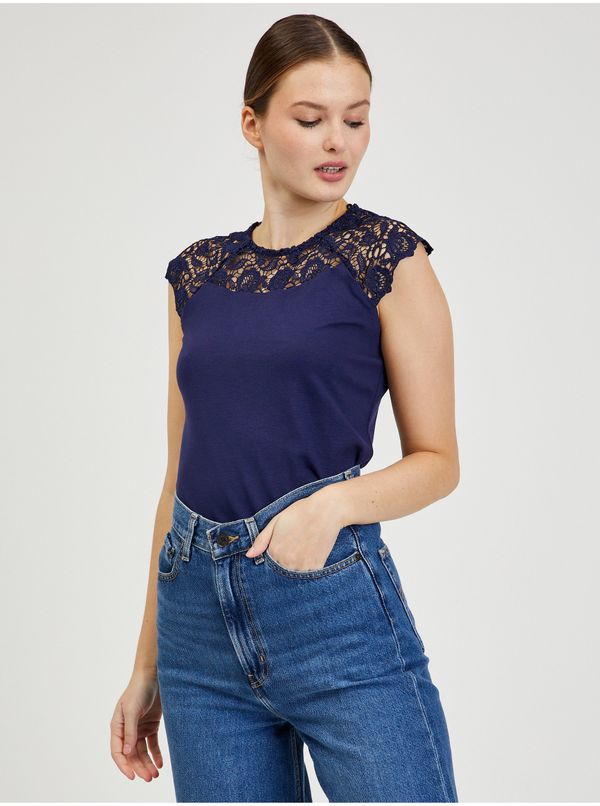 Orsay Dark blue women's T-shirt with lace ORSAY - Women