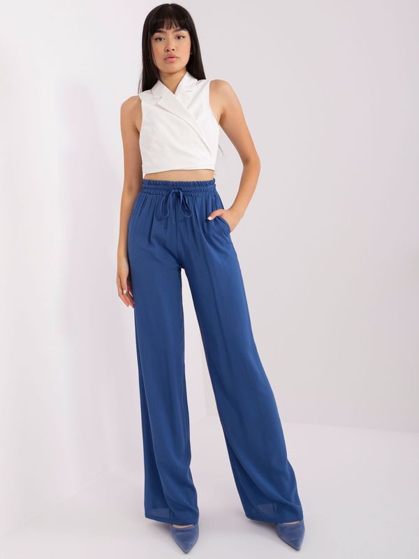 Fashionhunters Dark blue woven viscose trousers