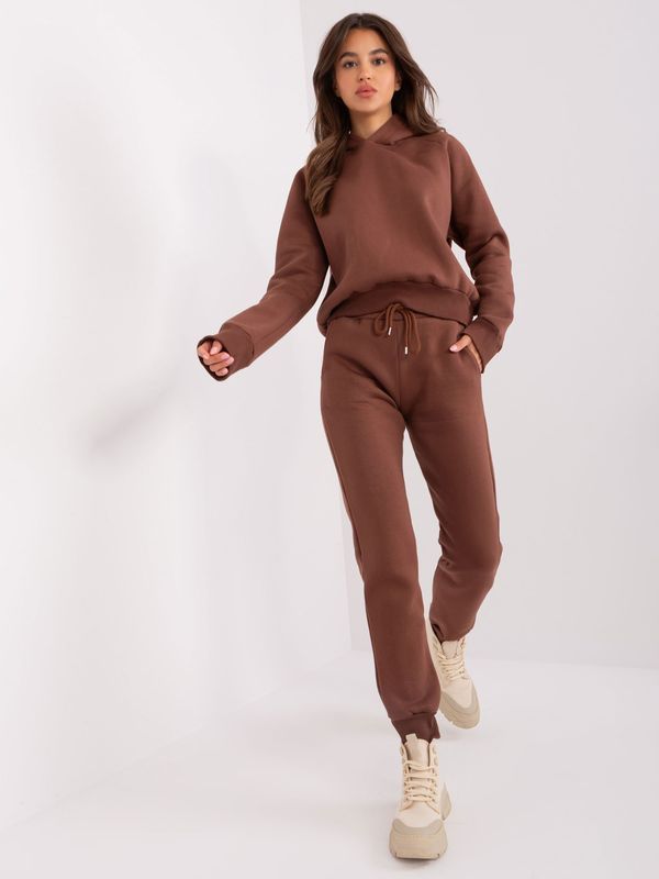 Fashionhunters Dark brown basic tracksuit with trousers