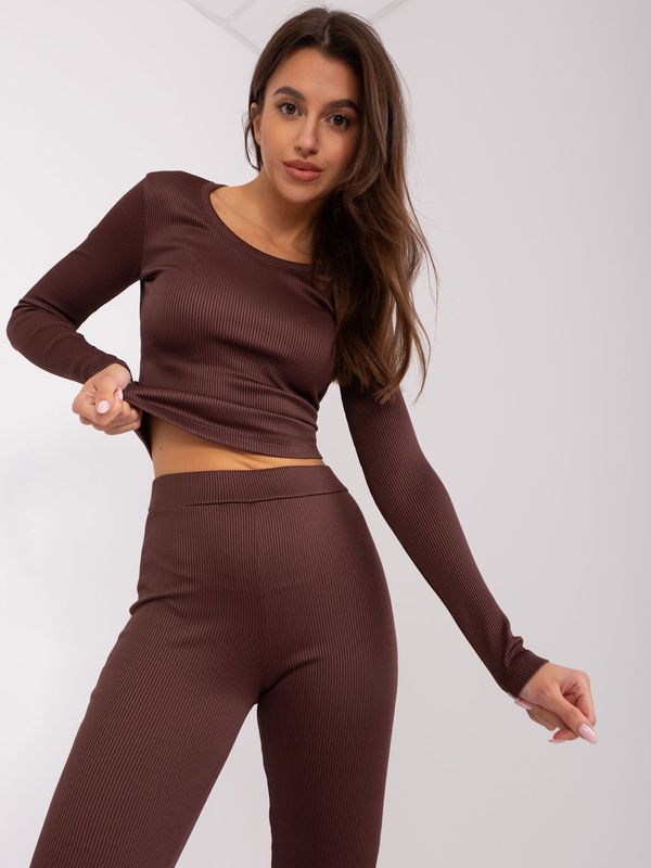 Fashionhunters Dark brown casual set with flared trousers