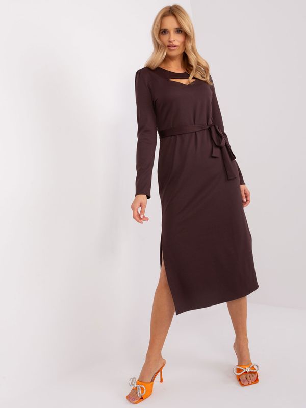 Fashionhunters Dark brown cocktail dress with belt