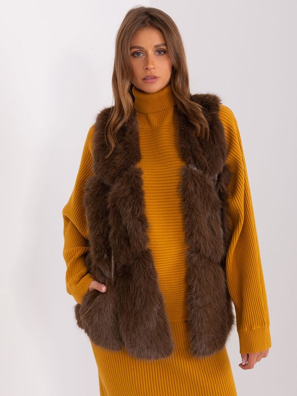 Fashionhunters Dark brown fur vest with pockets