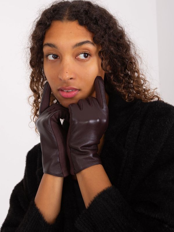 Fashionhunters Dark brown gloves with eco-leather