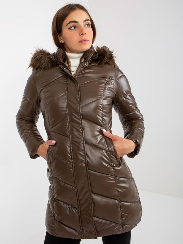 Fashionhunters Dark brown lacquered winter jacket with stitching