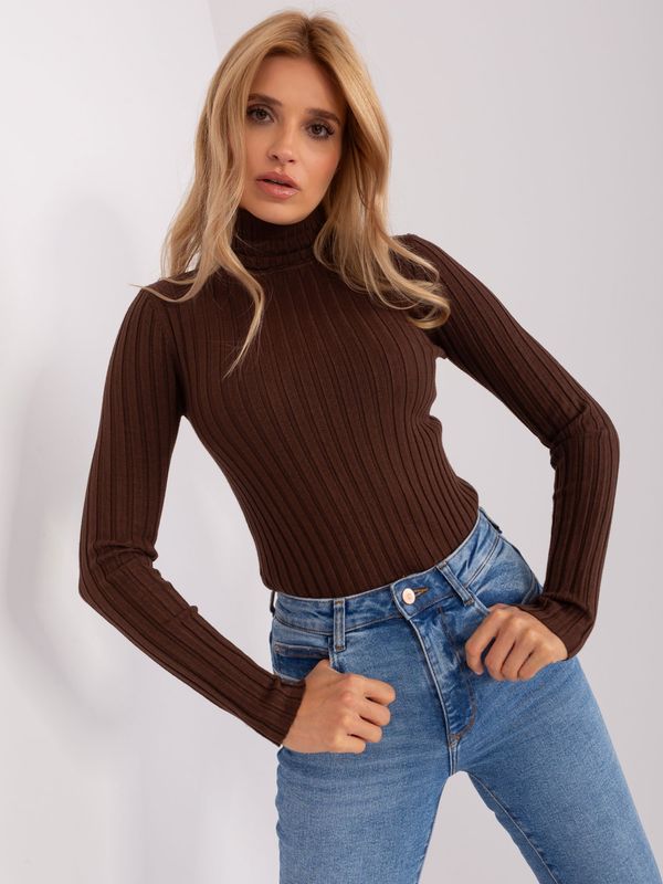 Fashionhunters Dark brown ribbed turtleneck sweater